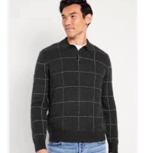 Old Navy Men’s XL Dark Gray Windowpane Knit Pullover Sweater Casual